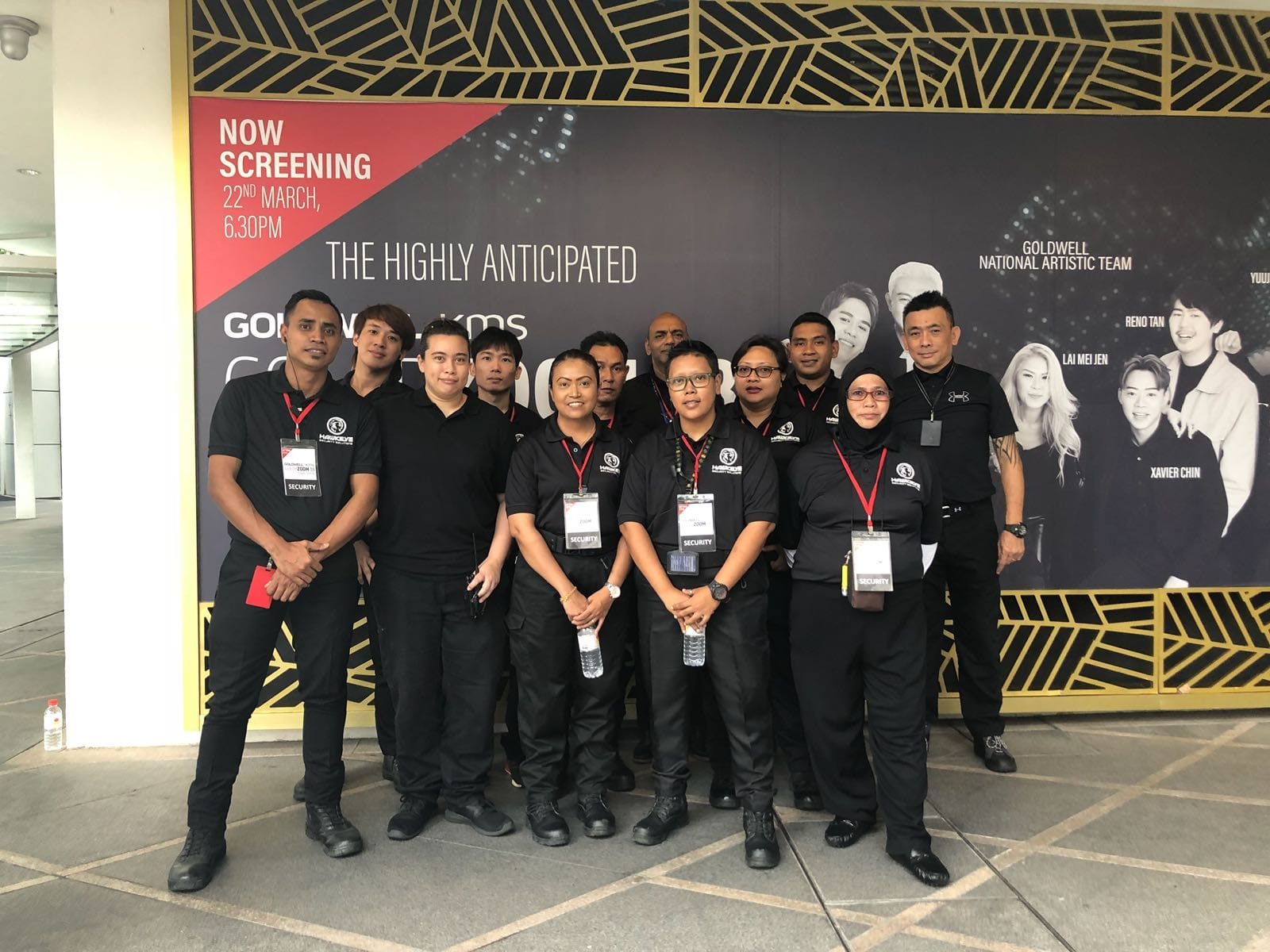 A Hawkeye event-security team badged on arrival at a Singapore venue